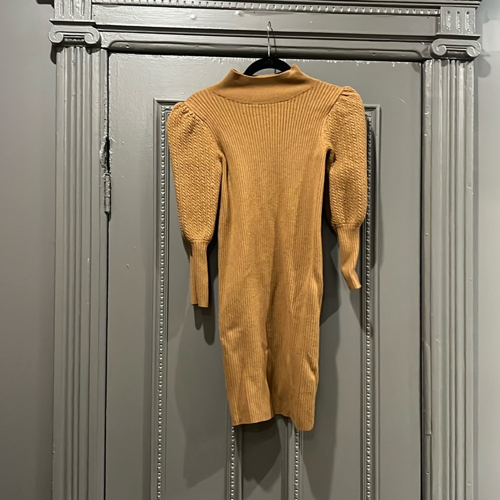 Alice + Olivia Tan/Camel Fitted Knit Dress – Cozy Fall/Winter Work Staple